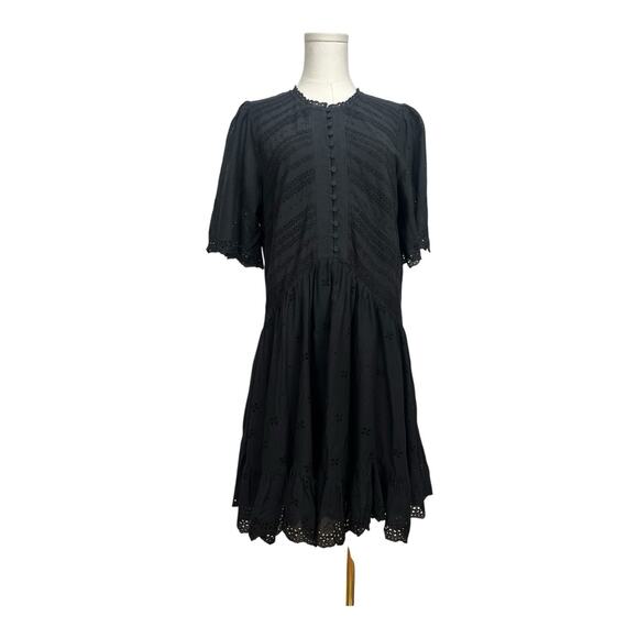 $158 NWT Madewell Eyelet Flutter Sleeve Mini Dress Size 10 Cotton Black NU556 - Picture 4 of 7